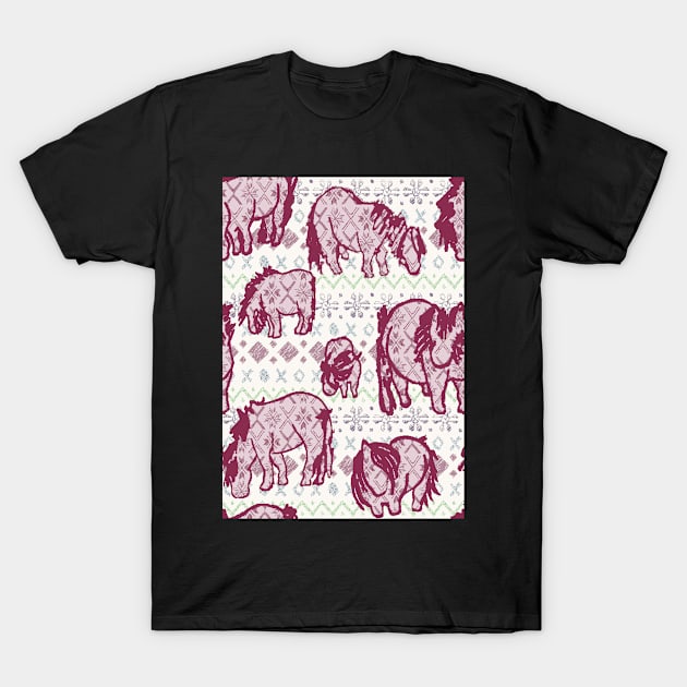 Fairisle Shetland Ponies - Red T-Shirt by Juliewdesigns